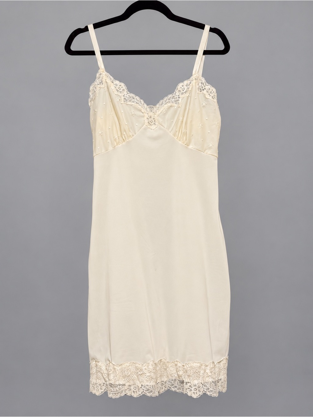 Vintage 1960s–1970s Ivory Lace Slip Dress • Small